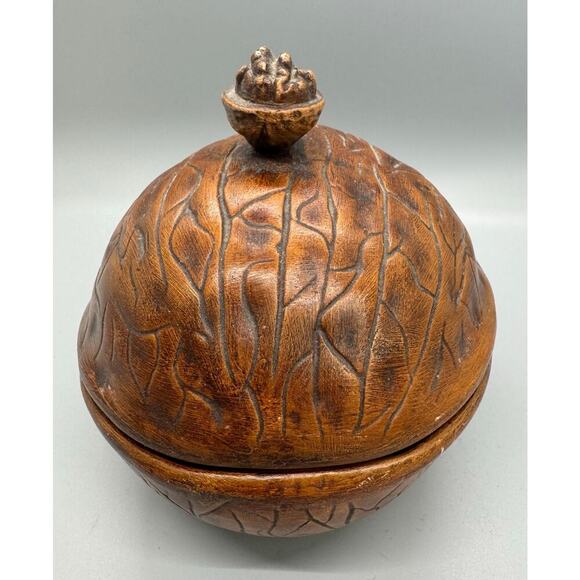 Vintage Signed Walnut Ceramic Dish with Lid Walnut handle On Lid Fred Hall 1970 - Picture 4 of 13